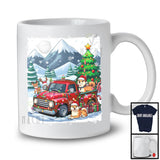 Lovely Santa Shiba Inu With Red Pickup Truck; Cool Christmas Tree Lights; Winter Snowing T-Shirt