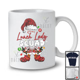 Lunch Lady Squad; Cheerful Christmas Leopard Santa Costume Snowing; Women Jobs Group T-Shirt