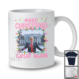 Make Christmas Great Again; Humorous X-mas Lights Snowing Trump America Flag; Pink Patriotic T-Shirt