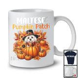 Maltese Pumpkin Patch; Lovely Thanksgiving Maltese In Pumpkin; Fall Leaves Flowers T-Shirt