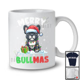 Merry Bullmas; Adorable Christmas Santa French Bulldog; X-mas Lights Snowing Family Group T-Shirt