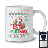 Merry Bullmas; Adorable Christmas Sweater Bulldog Santa; X-mas Ornaments Snowing Around T-Shirt