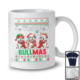 Merry Bullmas; Adorable Christmas Sweater Three Bulldogs; X-mas Ornaments Snowing Around T-Shirt