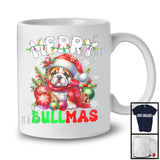 Merry Bullmas; Joyful Christmas Santa Bulldog With X-mas Lights Ornament; Family Group T-Shirt