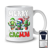 Merry Cacmas; Adorable Christmas Snow Plaid Santa Reindeer ELF Cactus; X-mas Snowing T-Shirt