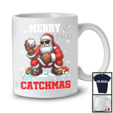 Merry Catchmas; Awesome Christmas Snowing Santa Playing Baseball; Catcher Sport Team T-Shirt