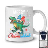 Merry Chrismukkah; Adorable Christmas Tree Hanukkah Menorah Two Gnomes Riding T Rex T-Shirt