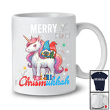 Merry Chrismukkah; Adorable Christmas Tree Hanukkah Menorah Two Gnomes Riding Unicorn T-Shirt