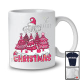 Merry Christmas; Adorable Pink X-mas Tree Santa Snowing Around; Family Pajama Group T-Shirt