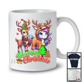 Merry Christmas; Adorable X-mas Reindeer Unicorn; Snowing Pajama Matching Family Group T-Shirt