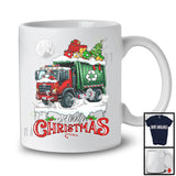 Merry Christmas; Joyful X-mas Moon Tree Santa Driving Garbage Truck Driver Lover; Family Group T-Shirt