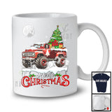 Merry Christmas; Joyful X-mas Moon Tree Santa Driving Pickup Truck Driver Lover; Family Group T-Shirt