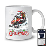 Merry Christmas; Joyful X-mas Moon Tree Santa Riding Snowmobile Snowing Lover; Family Group T-Shirt