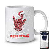 Merry Christmas; Joyful X-mas Red Plaid Santa Rock Hand Sign Language; ASL Family Group T-Shirt