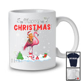 Merry Christmas; Joyful X-mas Santa Gingerbread Riding Flamingo; Snowing Animal Lover T-Shirt