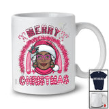 Merry Christmas; Wonderful X-mas Woman Afro Pink Santa Glasses; Rainbow African Family Group T-Shirt