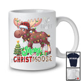 Merry Christmoose; Adorable Christmas Lights Moose Santa Reindeer Leopard Plaid; Family Group T-Shirt