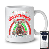 Merry Christmoose; Adorable Christmas Moose Reindeer; X-mas Lights Rainbow Snowing Around T-Shirt