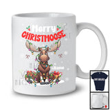 Merry Christmoose; Adorable Christmas Moose Reindeer; X-mas Lights Snowing Around T-Shirt