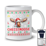 Merry Christmoose; Adorable Christmas Sweater Santa Moose Face; X-mas Lights Family T-Shirt