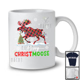 Merry Christmoose; Awesome Christmas Lights Red Plaid Moose; Snowing Around Family Group T-Shirt