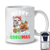 Merry Corgimas; Adorable Christmas Santa Corgi; X-mas Lights Snowing Family Group T-Shirt