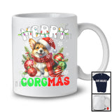 Merry Corgmas; Joyful Christmas Santa Corgi With X-mas Lights Ornament; Family Group T-Shirt