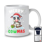 Merry Cowmas; Adorable Christmas Santa Cow; X-mas Lights Snowing Farm Farmer T-Shirt