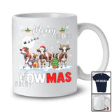 Merry Cowmas; Amusing Christmas Snow Three  Santa Elf Reindeer Cow; Farm Farmer T-Shirt