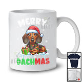 Merry Dachmas; Adorable Christmas Santa Dachshund; X-mas Lights Snowing Family Group T-Shirt