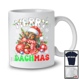 Merry Dachmas; Joyful Christmas Santa Dachshund With X-mas Lights Ornament; Family Group T-Shirt