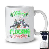 Merry Flocking Christmas; Amazing X-mas Three Santa ELF Reindeer Pigeon; Bird Lover Family T-Shirt