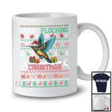 Merry Flocking Christmas; Awesome X-mas Lights Sweater Hummingbird Santa; Snowing Bird Lover T-Shirt