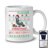 Merry Flocking Christmas; Awesome X-mas Lights Sweater Pigeon Santa; Snowing Bird Lover T-Shirt