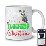 Merry Flocking Christmas; Cheerful X-mas Lights Santa Macaw Snowing; Bird Family Group T-Shirt