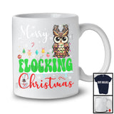 Merry Flocking Christmas; Cheerful X-mas Lights Santa Owl Snowing; Bird Family Group T-Shirt