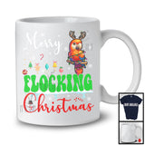 Merry Flocking Christmas; Cheerful X-mas Lights Santa Parrot Snowing; Bird Family Group T-Shirt