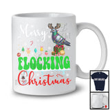 Merry Flocking Christmas; Cheerful X-mas Lights Santa Pigeon Snowing; Bird Family Group T-Shirt