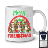 Merry Friendmas, Amazing Christmas Three Beagle Santa ELF Reindeer, Rainbow Snowing T-Shirt