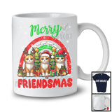 Merry Friendmas, Amazing Christmas Three Cat Santa ELF Reindeer, Rainbow Snowing T-Shirt