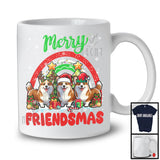 Merry Friendmas, Amazing Christmas Three Corgi Santa ELF Reindeer, Rainbow Snowing T-Shirt