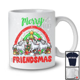 Merry Friendmas, Amazing Christmas Three Horse Santa ELF Reindeer, Rainbow Snowing T-Shirt