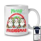 Merry Friendmas, Amazing Christmas Three Sheep Santa ELF Reindeer, Rainbow Snowing T-Shirt