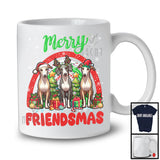 Merry Friendmas, Amazing Christmas Three Whippet Santa ELF Reindeer, Rainbow Snowing T-Shirt