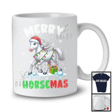 Merry Horsemas; Adorable Christmas Santa Horse; X-mas Lights Snowing Farm Farmer T-Shirt