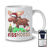 Merry Kissmoose; Adorable Christmas Lights Moose Santa Reindeer Leopard Plaid; Couple Family T-Shirt