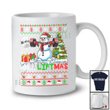 Merry Liftmas; Humorous Christmas Muscle Snowman Weightlifting; Sweater Gym Workout Group T-Shirt