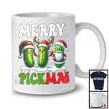 Merry Pickmas; Adorable Christmas Snow Plaid Santa Reindeer ELF Pickle Fruit; X-mas Snowing T-Shirt