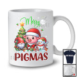 Merry Pigmas; Amazing Christmas Tree Pajama Santa Pig; Plaid Snowman Gnome Farmer T-Shirt