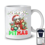 Merry Pitmas; Joyful Christmas Santa Pit Bull With X-mas Lights Ornament; Family Group T-Shirt